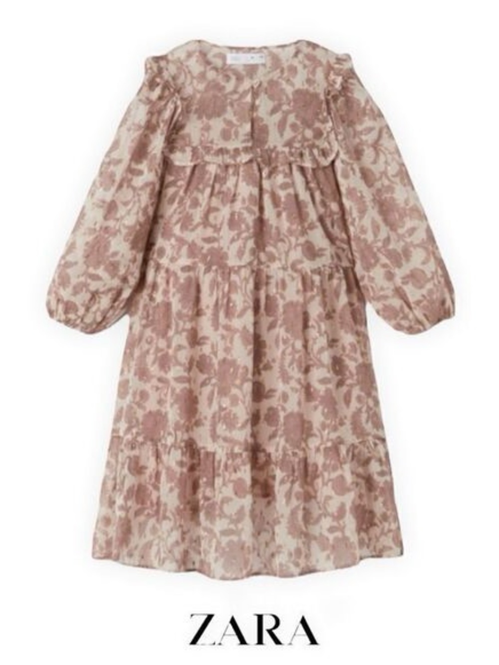 Zara Cream Dress with Brown Floral Print